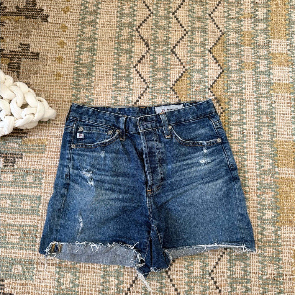 Ag Adriano Goldschmied Blue Jean Shorts Distressed